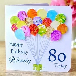 80th Birthday Card - Personalised Age 80 Birthday Balloons Card - Handmade Custom Personalised - Mum - Dad - Sister - Friend Colourful BHB80