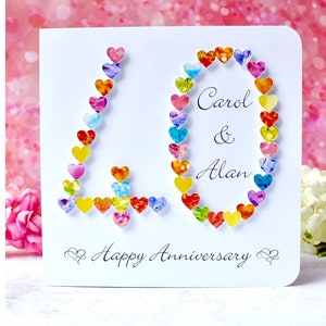 40th Anniversary Card, Personalised 40 Ruby Wedding  Anniversary Card, Handmade & Customised with Names and Date
