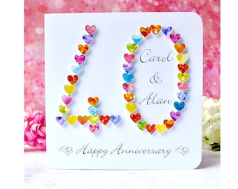 40th Anniversary Card, Personalised 40 Ruby Wedding  Anniversary Card, Handmade & Customised with Names and Date