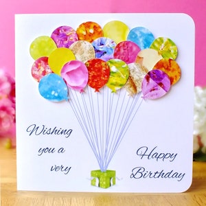 Carte d'anniversaire 3D faite main - carte d'anniversaire colorée - carte ballon de luxe unique - design coeur lumineux - BHE14