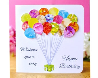 Handmade 3D Birthday Card - Colourful Birthday Card - Unique Luxury Balloon Card - Bright Heart Design - BHE14