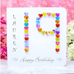 Personalised 19th Birthday Card - Handmade Age 19 Birthday Card for Her, Female, Daughter, Granddaughter, Niece, Sister Friend Rainbow Multi