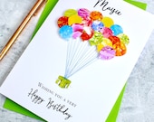 Personalised Birthday Card - Handmade Custom Birthday Balloons Card - Personalized - Mum - Dad - Son - Daughter - Boy - Girl Colourful BHE14