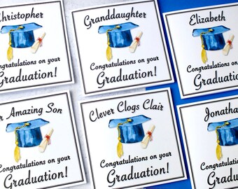 Congratulations on Your Graduation Card -  Personalised for Him or Her - Watercolour Mortarboard & Scroll Design with Name Male or Female