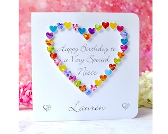 Niece Birthday Card - Handmade Personalised 'Happy Birthday to a Very Special Niece' Cards + Age Option, Adult or Children Colourful Female