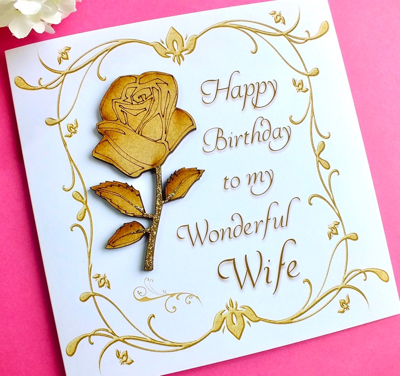 Luxury Birthday Card for Wife Handmade with Wooden Rose Etsy