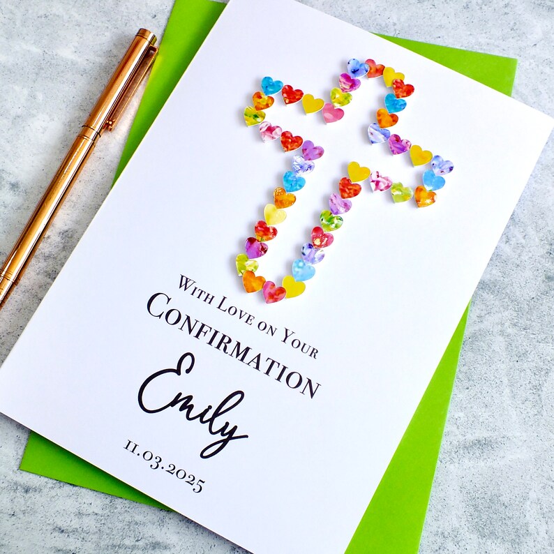 Confirmation Card Personalised Confirmation Day Cards with Name & Date, Colourful Handmade for Girl or Boy, With Love on Your Confirmation Large A5 8.3 x 5.8”