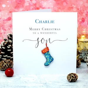 Carte de Noël pour un fils - avec un bas de Noël 3D pour un fils merveilleux, personnalisée, faite main de Bright Heart Design