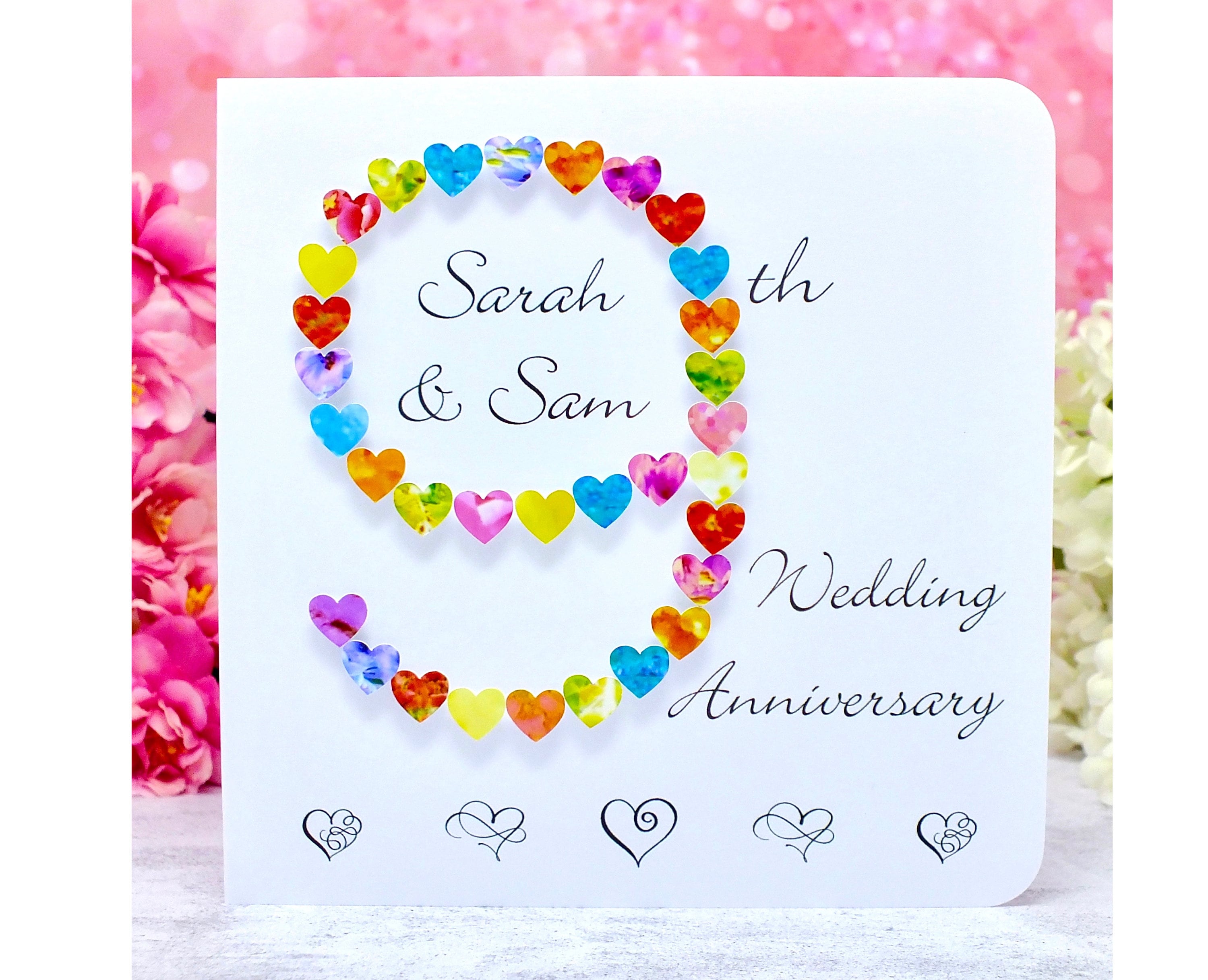 9th Wedding Anniversary Card Handmade and Personalised With