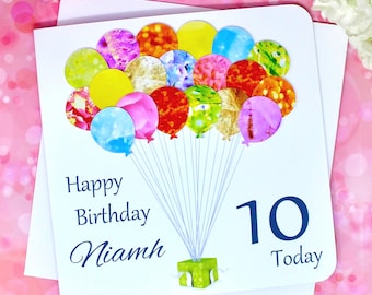 10th Birthday Card - Personalised Age 10 Birthday Card - Handmade - Daughter - Son - Granddaughter Grandson for Boys or Girls