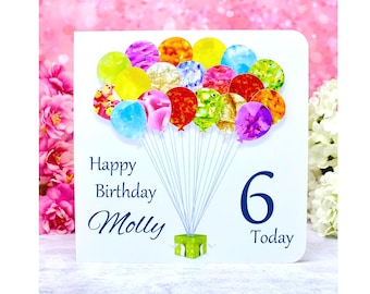 6th Birthday Card - Personalised Age 6 Birthday Balloons Card - Handmade for Boys or Girls - Daughter - Son - Granddaughter Grandson