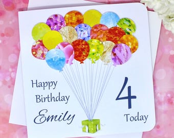 4th Birthday Card - Personalised Age 4 Birthday Card - Handmade for Boys or Girls - Daughter - Son - Granddaughter Grandson - Niece - Nephew