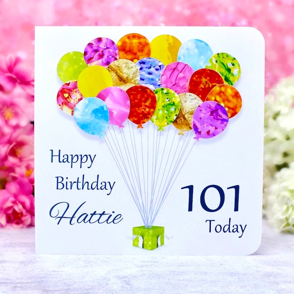 101st Birthday Card - Personalised Age 101 Birthday Balloons Card - Handmade for him or her Mum / Dad / Grandma / Grandad / Gran / Nan