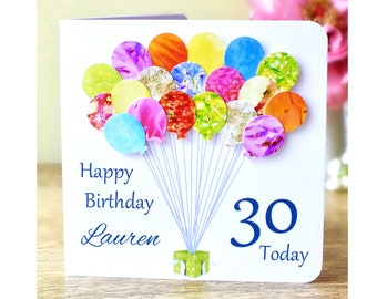 30th Birthday Card - Personalised Age 30 Birthday Balloons Card - Handmade Custom Personalized - Son - Daughter - Boy - Girl Colourful BHB30