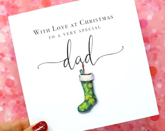 Christmas Card for Dad - with a 3D Xmas Stocking for a Very Special Dad, Personalised Handmade from Bright Heart Design