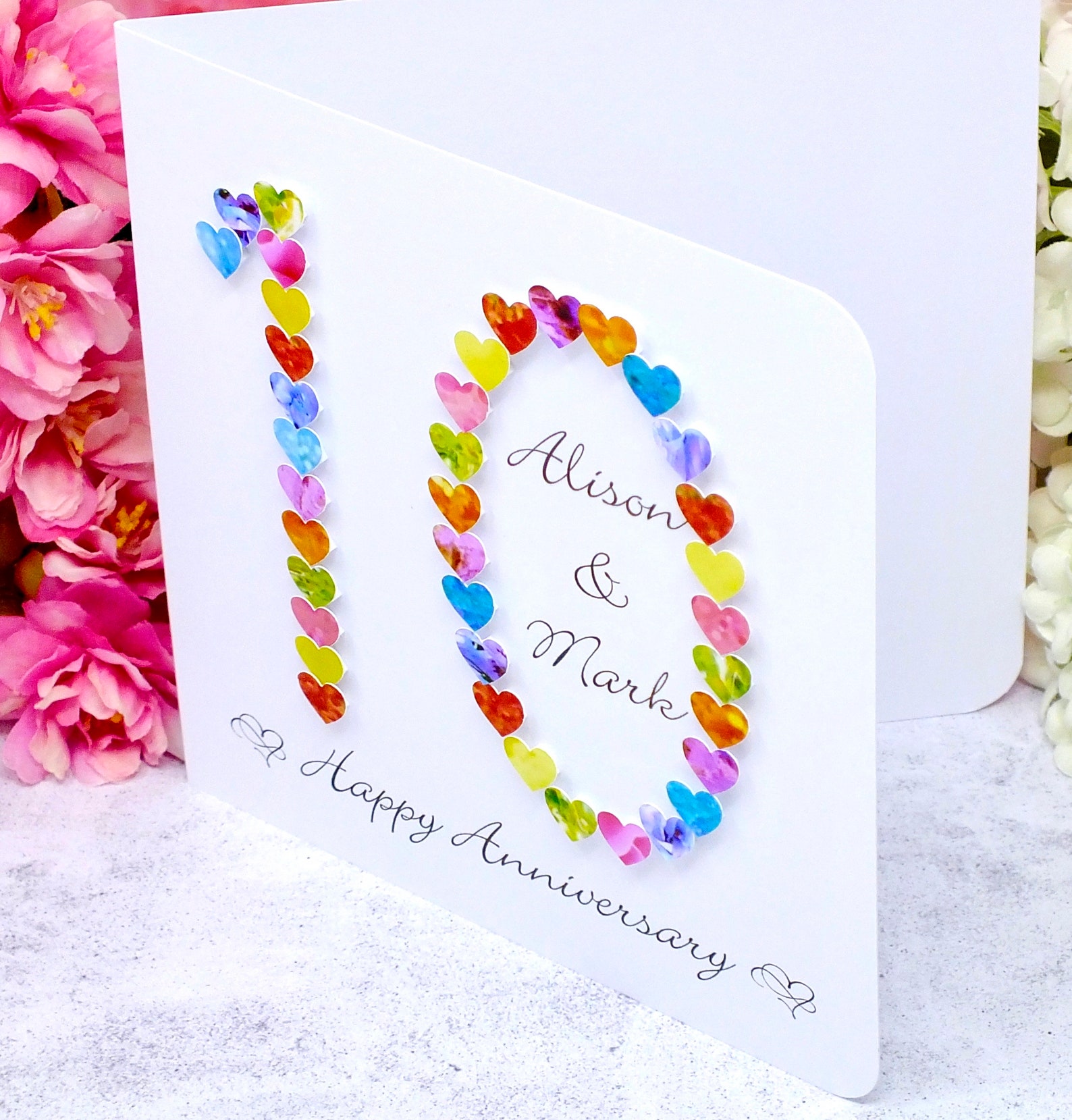 10th Wedding Anniversary Card Handmade and Personalised Our - Etsy UK