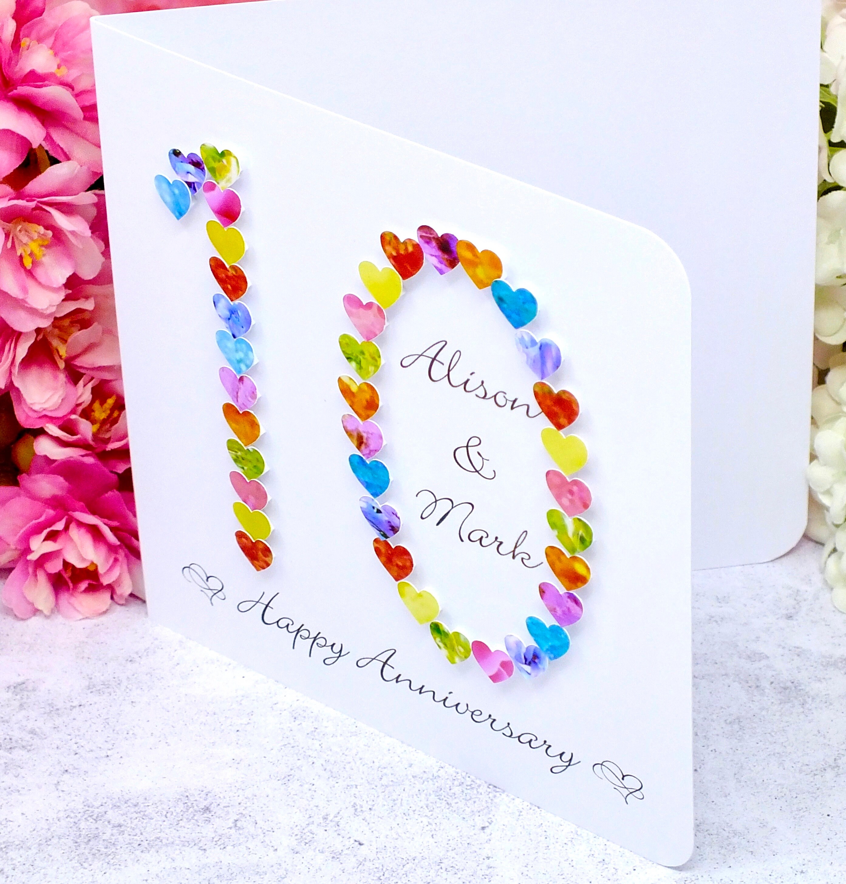 10th Wedding Anniversary Card Handmade and Personalised Our | Etsy UK