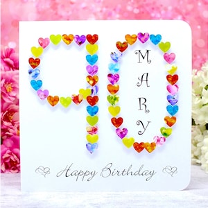 90th Birthday Card - Personalised Age 90 Card - Handmade 90th Birthday Card for Mum, Dad, Sister, Wife, Husband Male or Female Men Multi