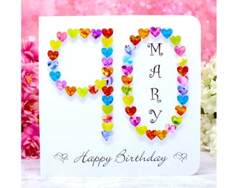 90th Birthday Card - Personalised Age 90 Card - Handmade 90th Birthday Card for Mum, Dad, Sister, Wife, Husband Male or Female Men Multi