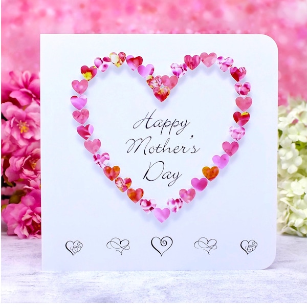 Mother's Day Card - Happy Mothers Day, Handmade Love Heart in Pink, perfect card for Mothering Sunday