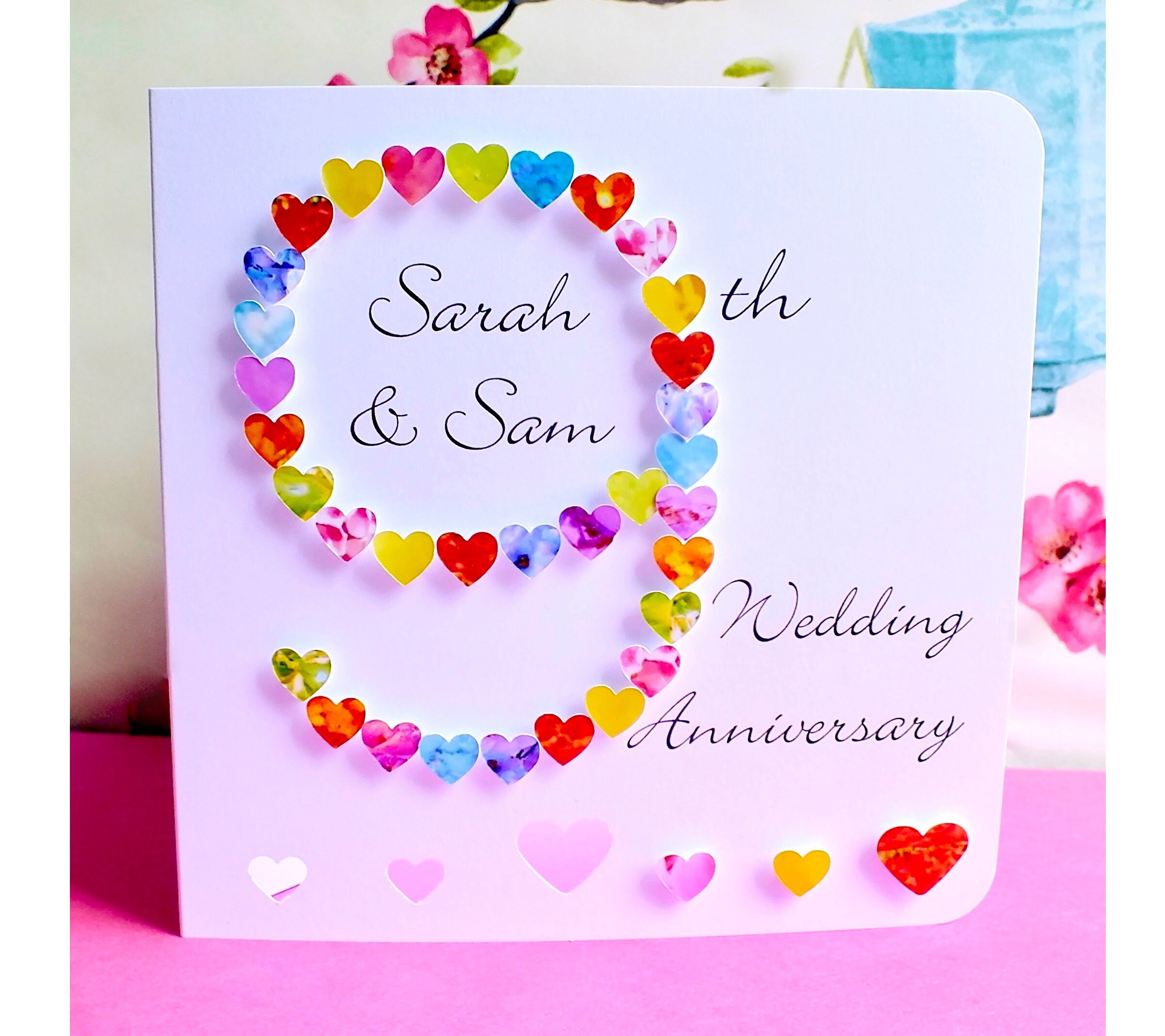 9th Wedding Anniversary Card Handmade and Personalised