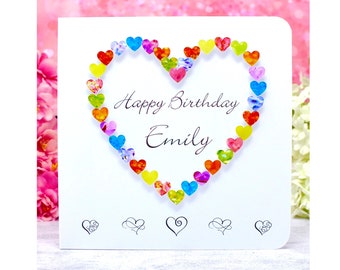 Handmade Birthday Card - Colourful Happy Birthday Card Customised with Personalised Name - Perfect for Special Friends & Family