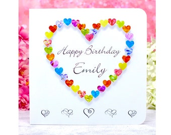Personalised Birthday Card - Handmade & Customised with Name, Any Age, for Her or Him, Multi or Blues