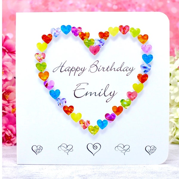Handmade Birthday Card - Colourful Happy Birthday Card Customised with Personalised Name - Perfect for Special Friends & Family