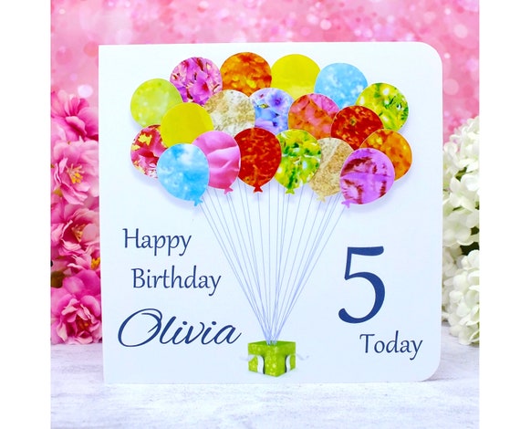 5ta tarjeta de cumpleaños Tarjeta personalizada de globos de cumpleaños de 5  años Hecho a mano personalizado, Hija Hijo Nieta Nieto BHB05 -  México