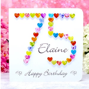 Carte de 75e anniversaire - carte de 75 ans personnalisée - carte de 75e anniversaire faite main pour maman, papa, soeur, femme, mari homme ou femme coloré