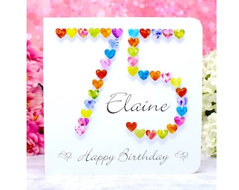 75th Birthday Card - Personalised Age 75 Card - Handmade 75th Birthday Card for Mum, Dad, Sister, Wife, Husband Male or Female Colourful
