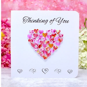 Carte Pensez à vous, cartes coeur faites main - personnalisées avec un message si nécessaire - coeurs d'amour roses ou bleus