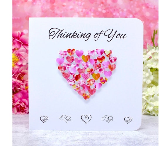 Thinking of You Card, Handmade Heart Cards Personalised With a Message If  Required Pink Love Hearts 