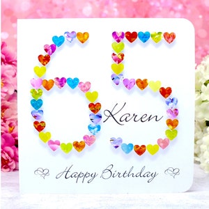 Carte de 65e anniversaire - carte de 65 ans personnalisée - carte de 65e anniversaire faite main pour ami, soeur, maman, fille, femme, mari homme ou femme