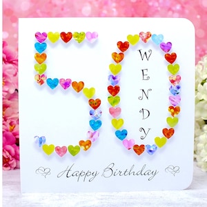 Carte 50e anniversaire - carte personnalisée 50 ans - carte 50e anniversaire faite main pour ami, soeur, maman, fille, femme, mari homme ou femme
