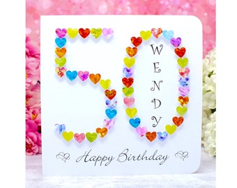 50th Birthday Card - Personalised Age 50 Card - Handmade 50th Birthday Card for Friend, Sister, Mum, Daughter, Wife, Husband Male or Female