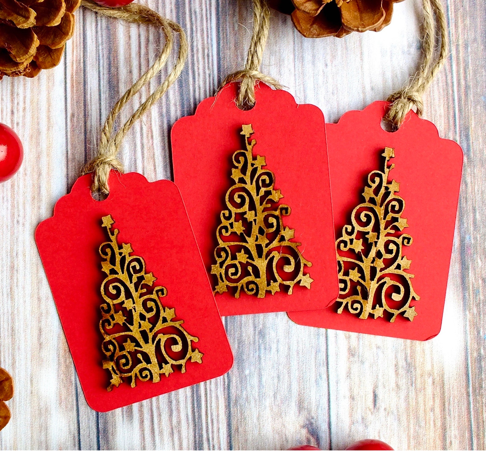 Rustic Christmas Gift Tags Pack of 3 Luxury Red Gift Tags - Etsy UK