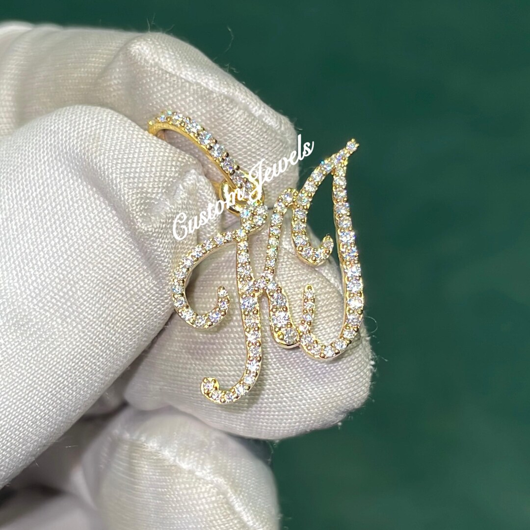 14K Gold Cursive Name Necklace, VVS Lab Grown Diamond Personalized ...