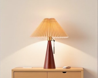 Japandi Pleated Table Lamp – Minimalist Wood lamp