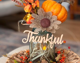 Handmade Thankful Autumn Centerpiece: Antique Mason Jar Fall Decor