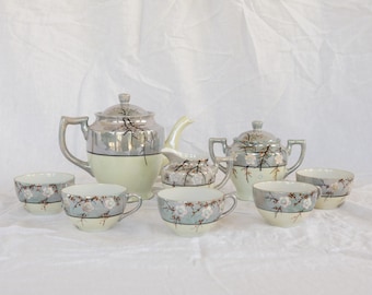 Vintage Japanese lusterware tea set ~ Tea cups ~ Tea pot ~ Iridescent china