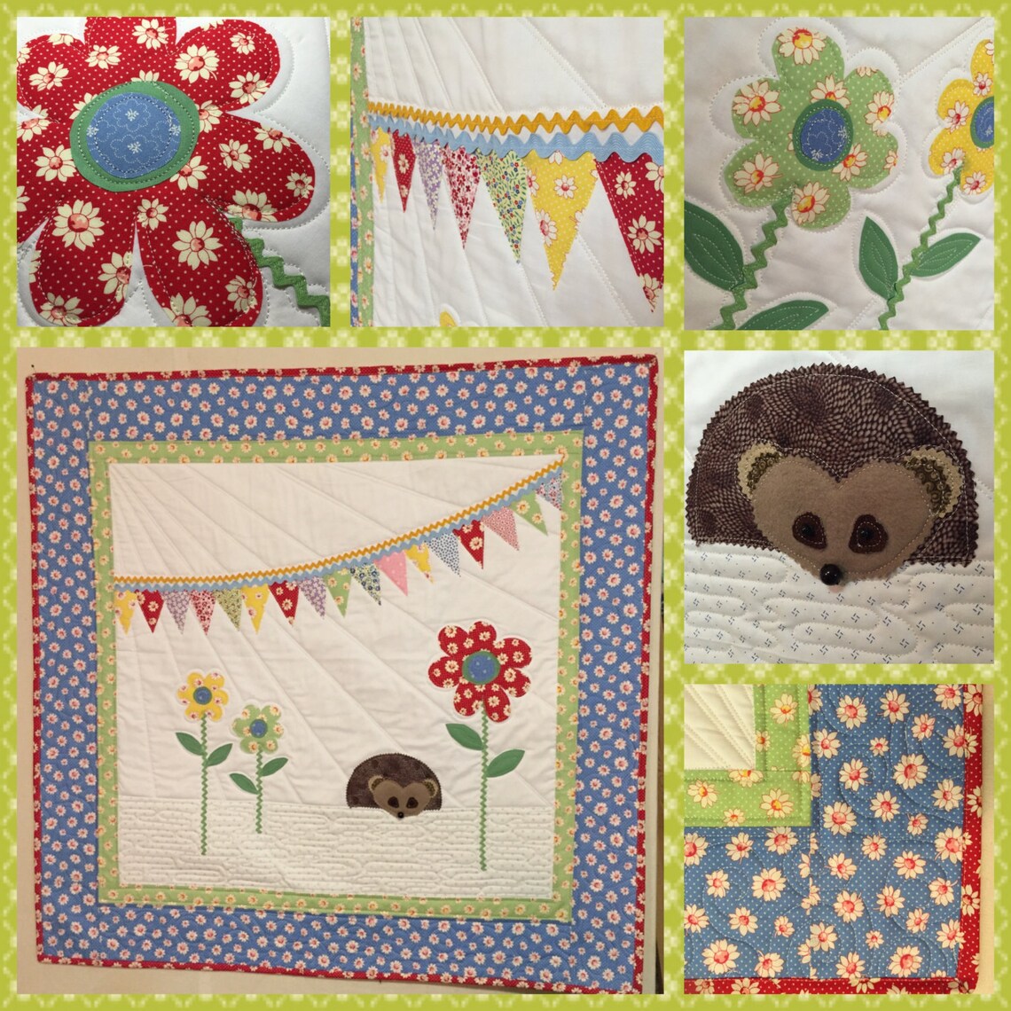 Hedgehog Quilt Pattern in 30's Prints by Ellen Abshier of Etsy