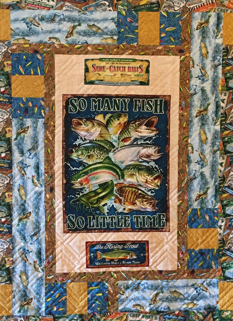 Gone Fishing Throw size quilt pattern by Ellen Abshier Etsy