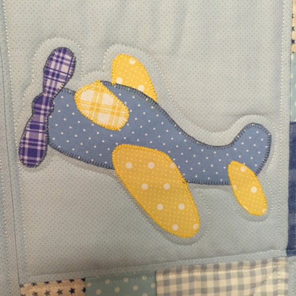 Airplane Quilt Pattern for baby boy  Cleared for Take Off in Blues by Ellen Abshier of Laugh Sew Quilt