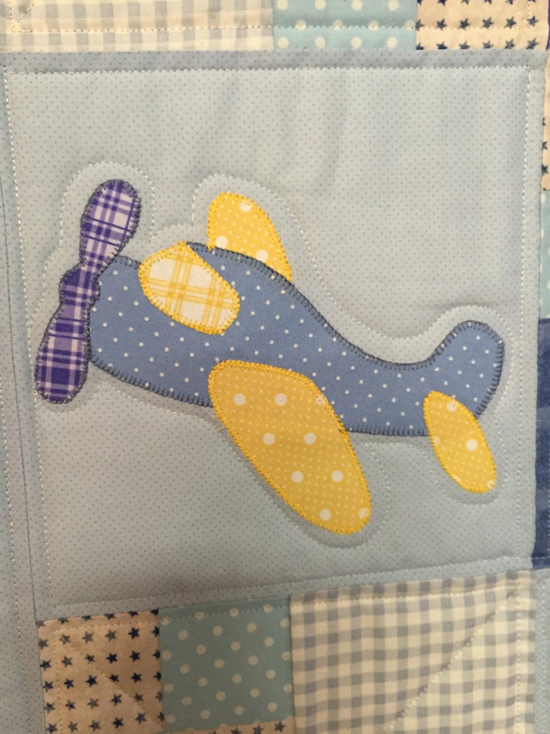 Airplane Quilt Pattern for baby boy Cleared for Take Off in Blues by Ellen Abshier of Laugh Sew Quilt image 1