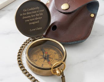 Personalised Brass Compass Engraved Anniversary Gift for Him Dad | Father's Day 2026 Graduation Gift for Son | Baptism Gift Christening Boy