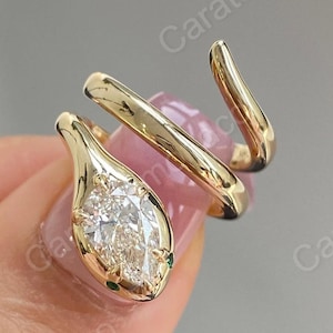 1.50 CT Pear Cut Moissanite Diamond Snake Ring, Spiral Women's Ring, Bezel Setting Engagement Ring, 925 Silver Ring, Animal Jewelry