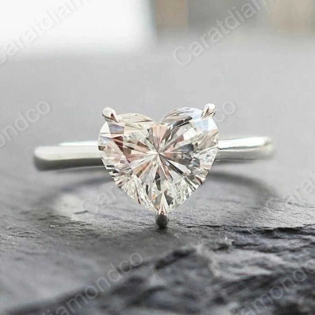 Heart Shaped Diamond Solitaire Ring, 8 MM Heart Cut Colorless ...