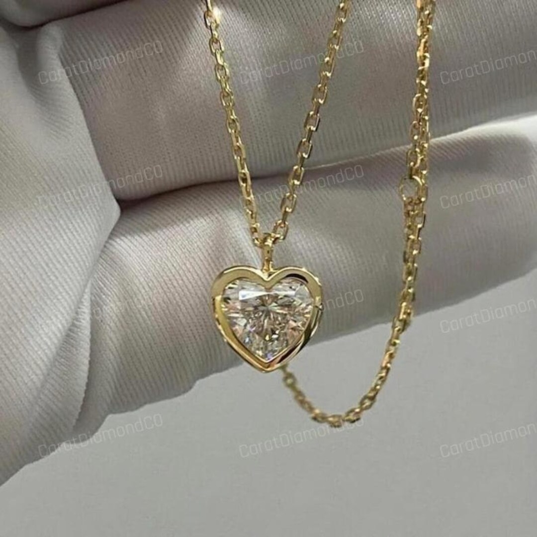 Bezel Set 8 MM Heart Cut Colorless Moissanite Diamond Pendant, 925 ...