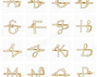 Bague en diamant avec mots alphabétiques de A à Z, bague de fiançailles avec nom en lettre serti de diamants moissanite, cadeau d'anniversaire et de remise des diplômes en argent 925
